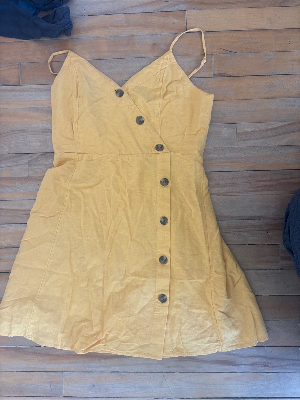 American Eagle Outfitters Yellow Button-Front Spaghetti Strap Mini Dress